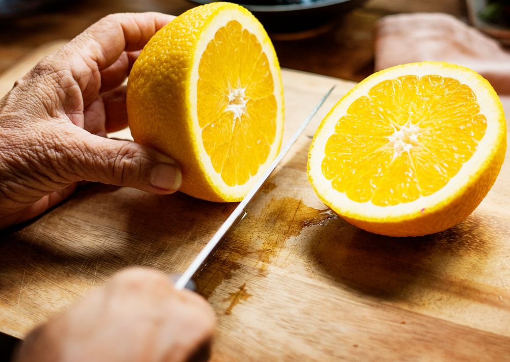 Cut half of a fresh orange