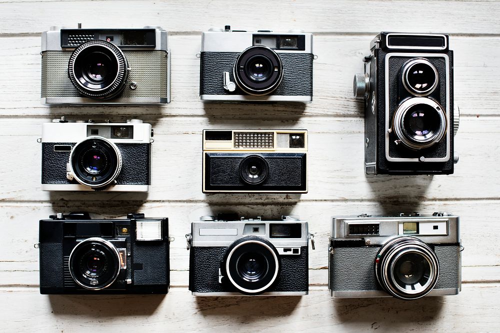 Group of vintage camera on the table