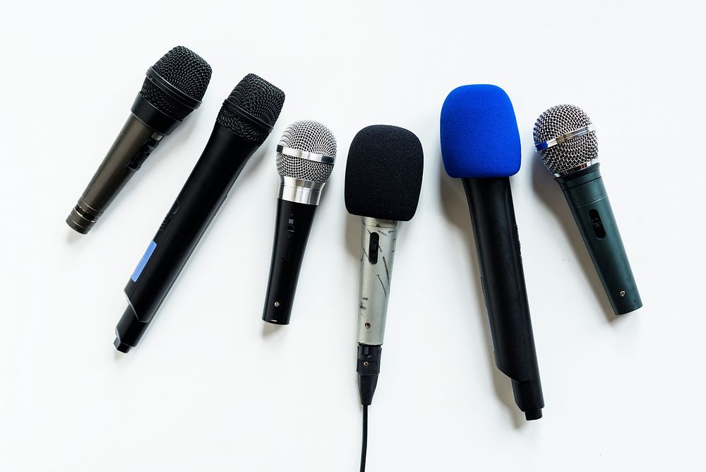Flat lay of microphones