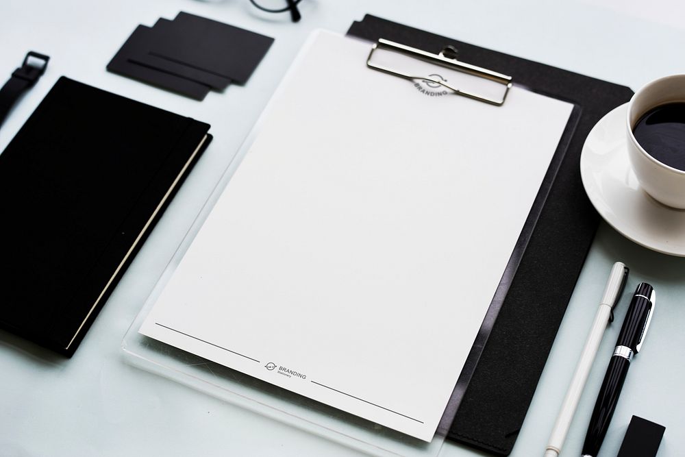 Closeup of black and white stationery