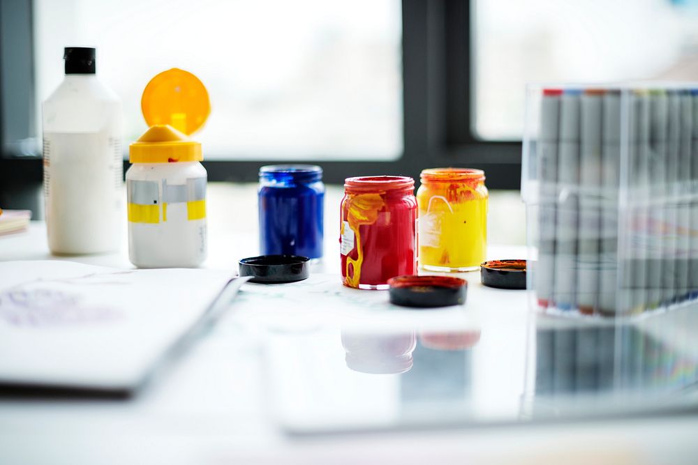 Color bottle on the table by the window