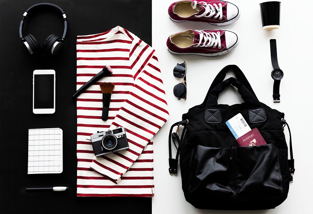 Flatlay of outfit for travel