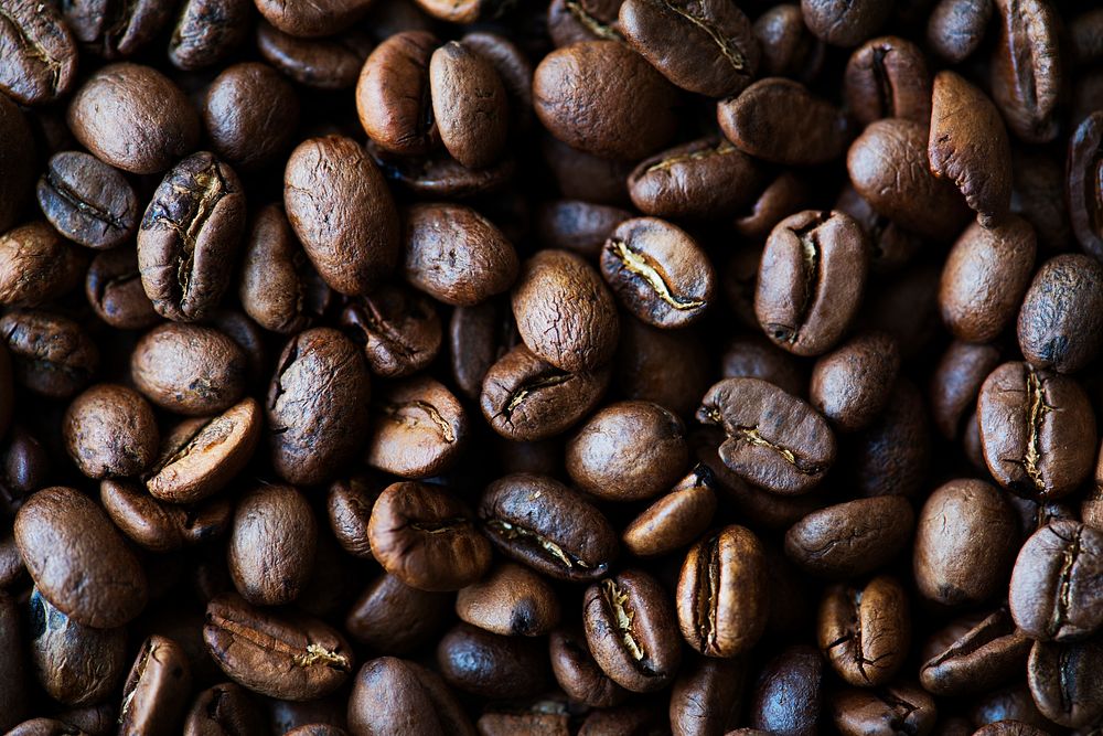 Closeup of roasted coffee beans macro