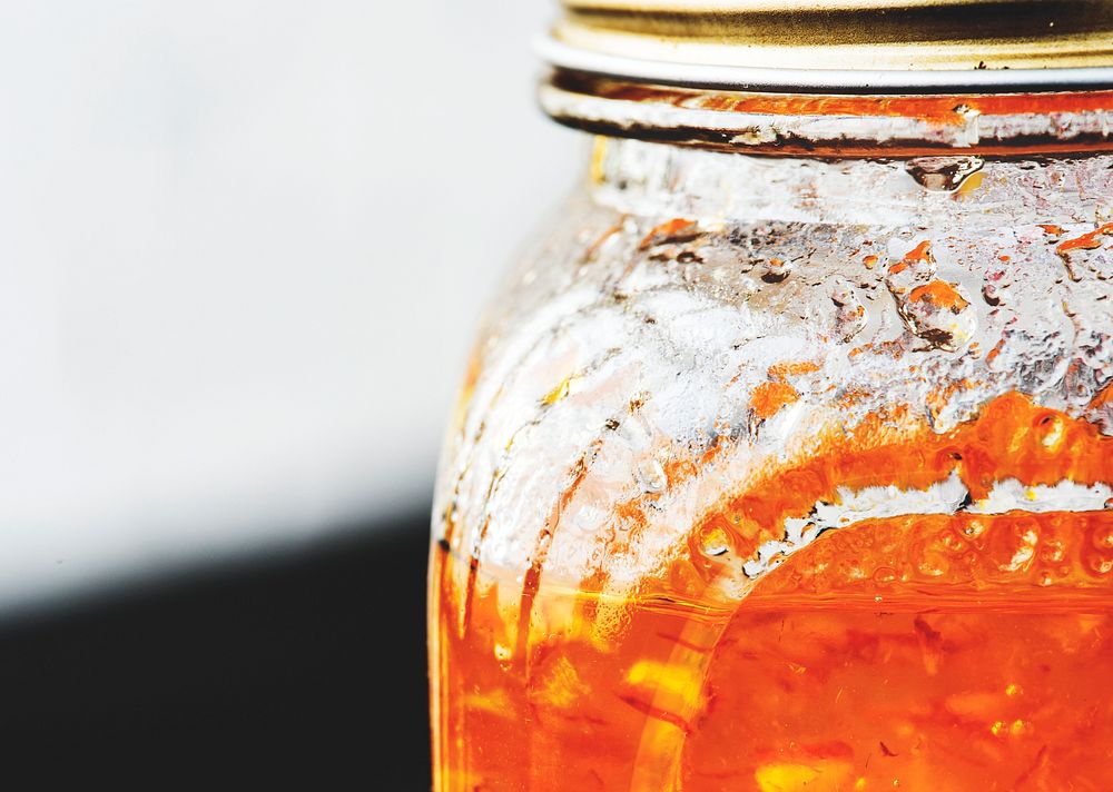 Closeup of marmalade in glass jar
