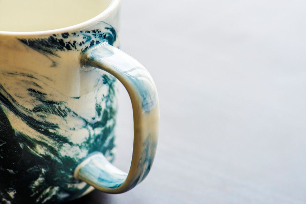 Closeup of blue and white ceramic cup
