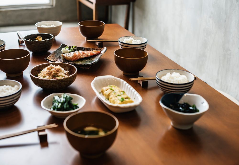 Japanese food set on the table