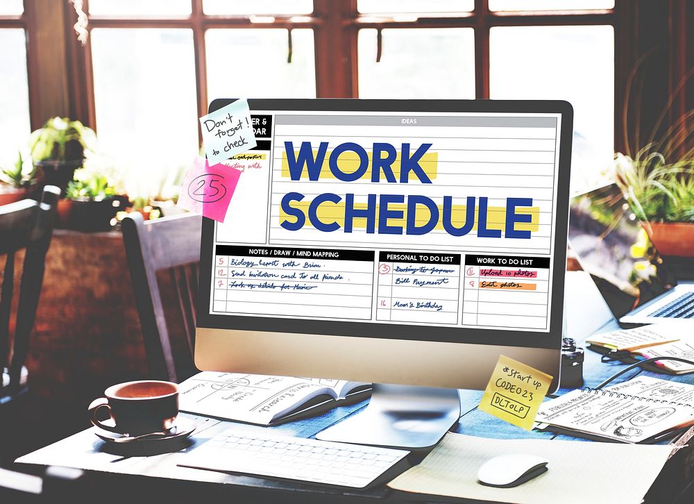 Closeup of computer screen desktop showing work schedule