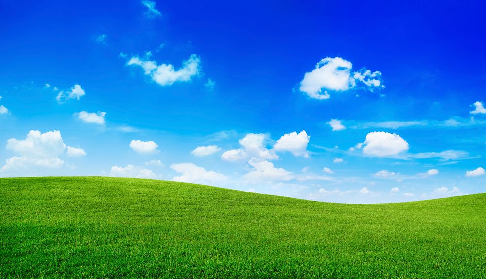 Green hills with blue sky.