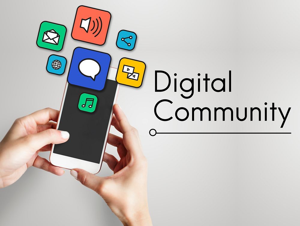 Digital community icons on a mobile phone