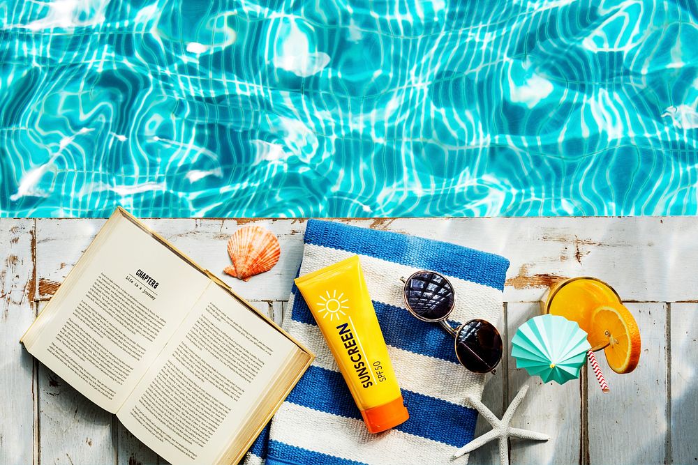 Sunscreen Sunglasses Towel Book Recess Relax Concept