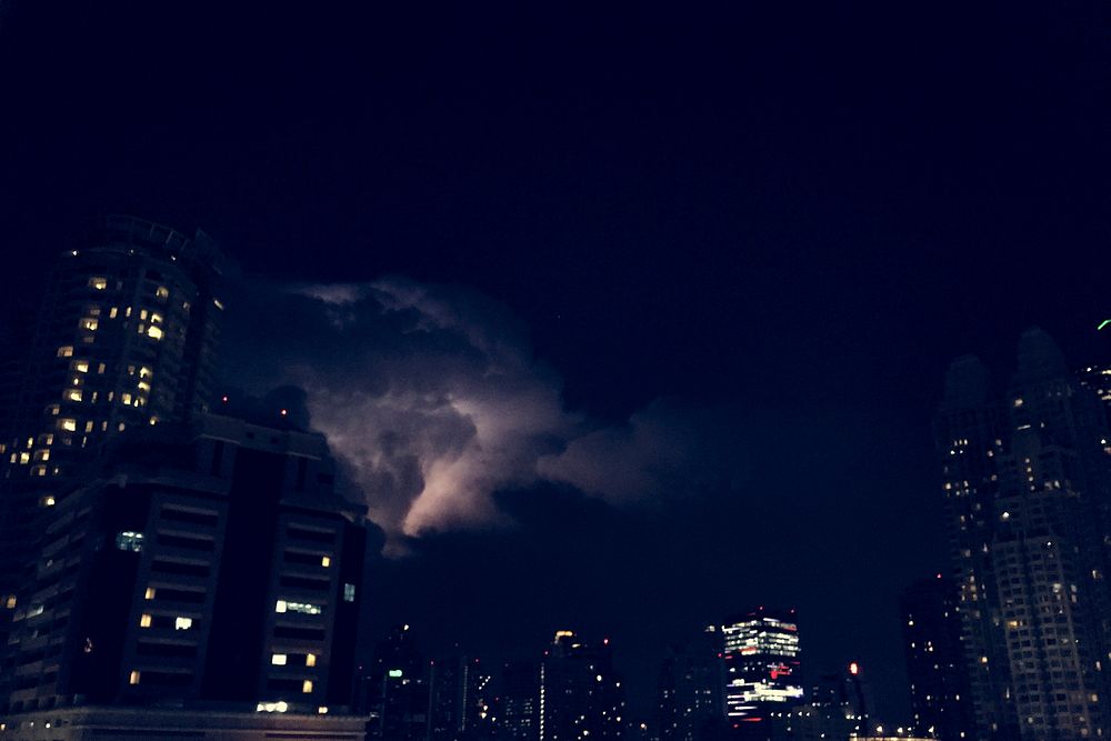 City Night Sky Stormy Lightning