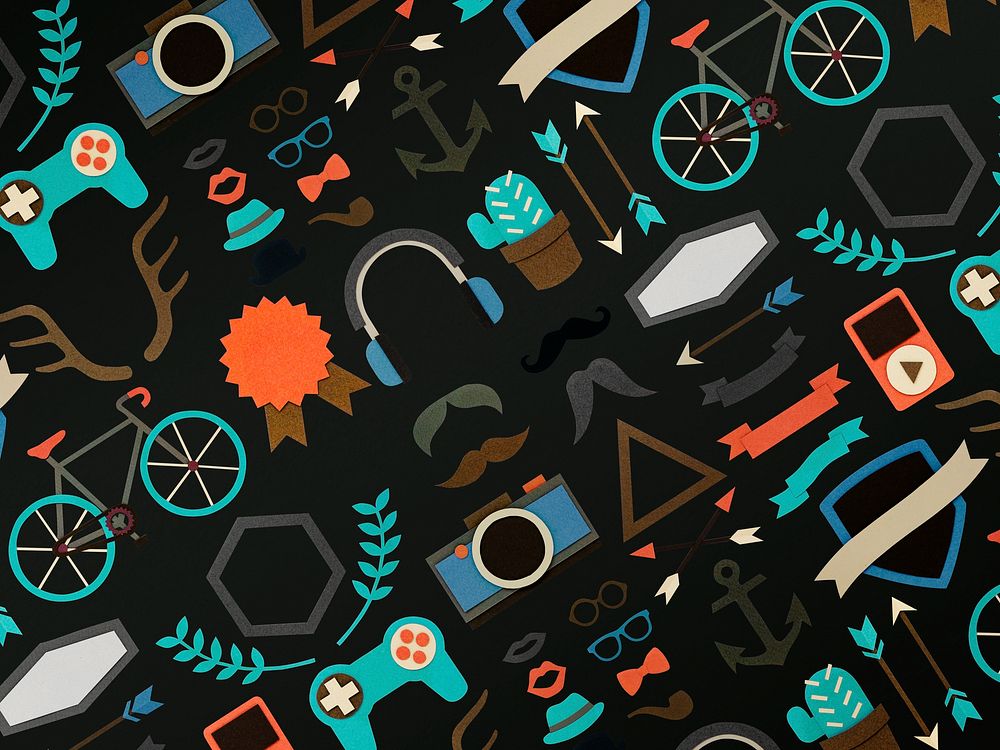 Hipster lifestyle icons paper craft collection