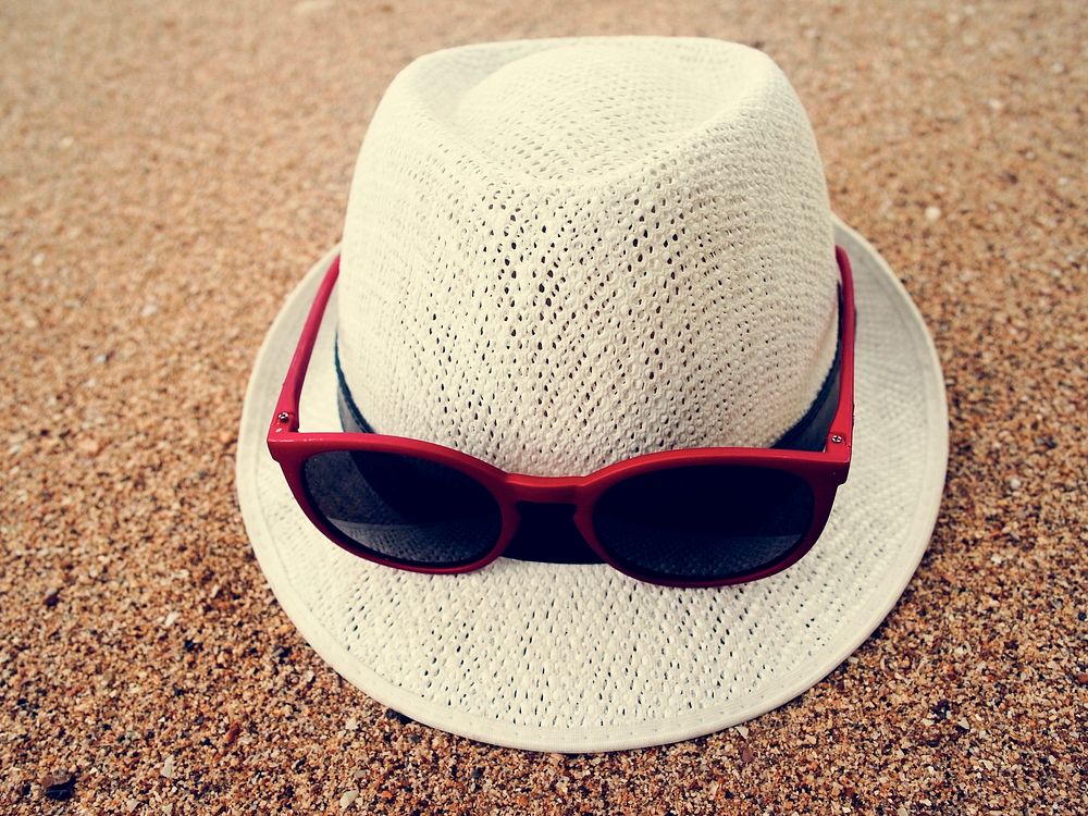 Hat Sunglasses Beach Sand Relax Vacation