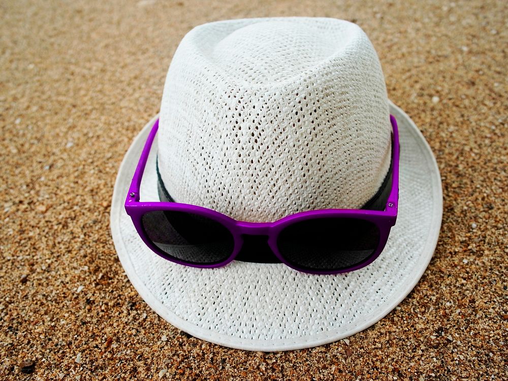 Hat Sunglasses Beach Sand Relax Vacation