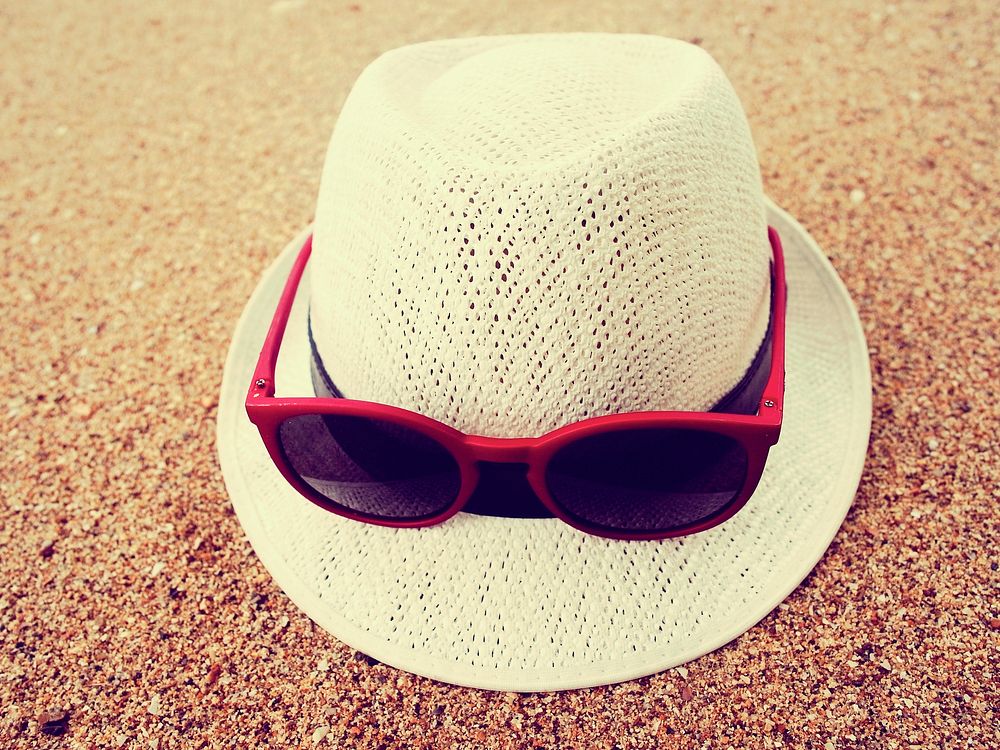 Hat Sunglasses Beach Sand Relax Vacation