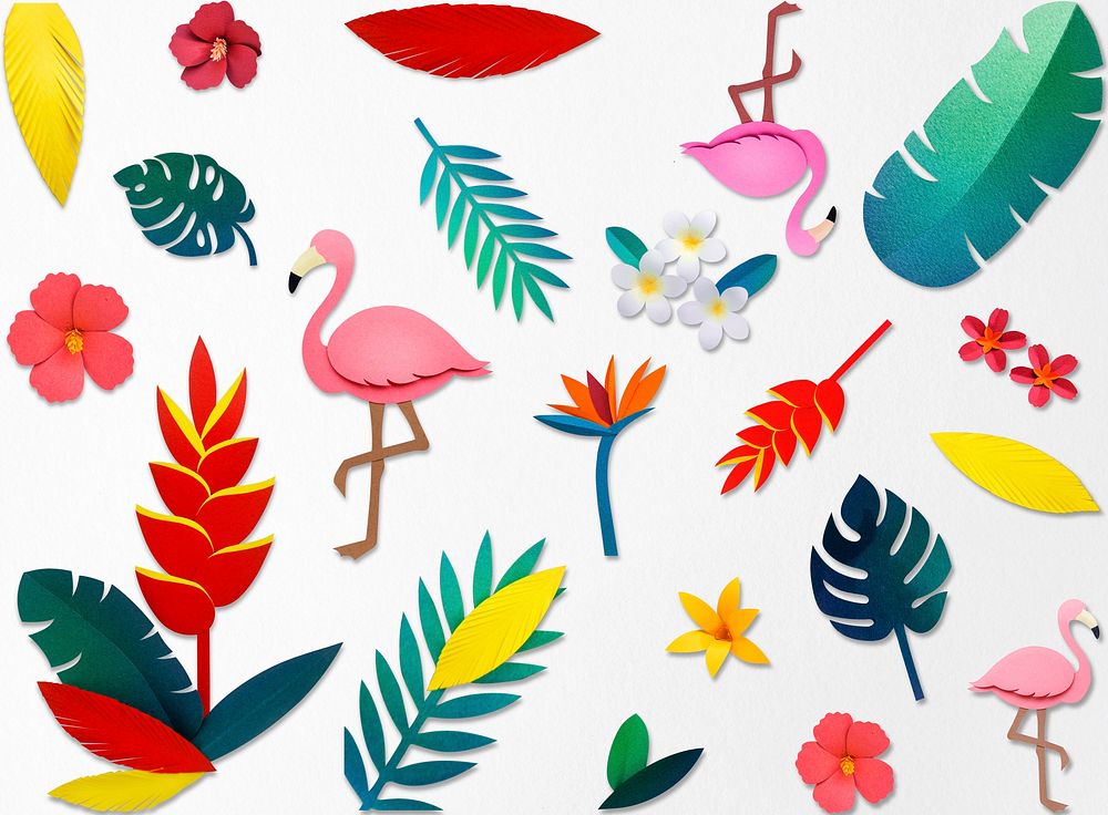 Flamingo Nature Papercraft Leaves Plants