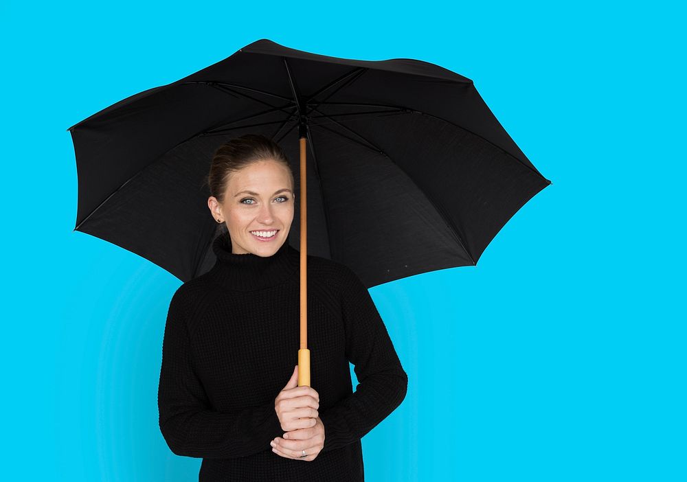 Woman Smiling Happiness Umbrella Portrait Concept