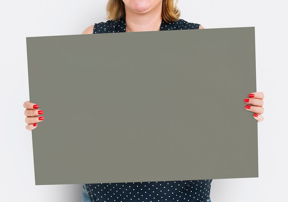 Woman Holding Banner Placard Copy Space Blank