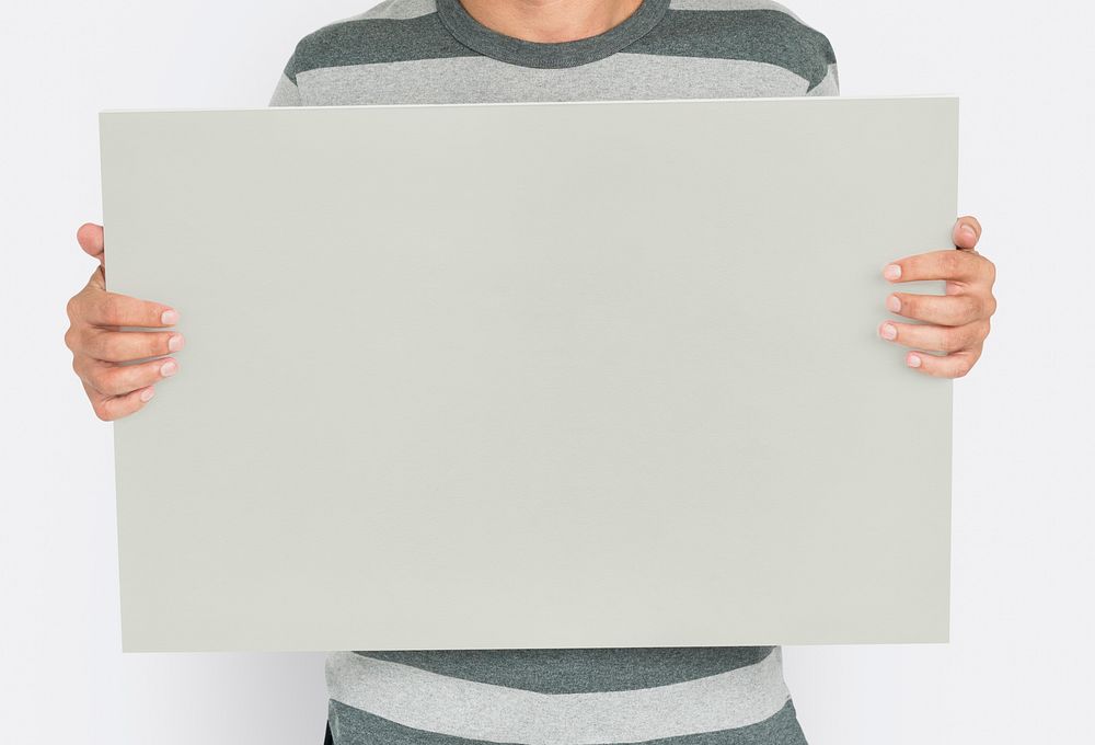 Man Holding Banner Placard Copy Space Blank