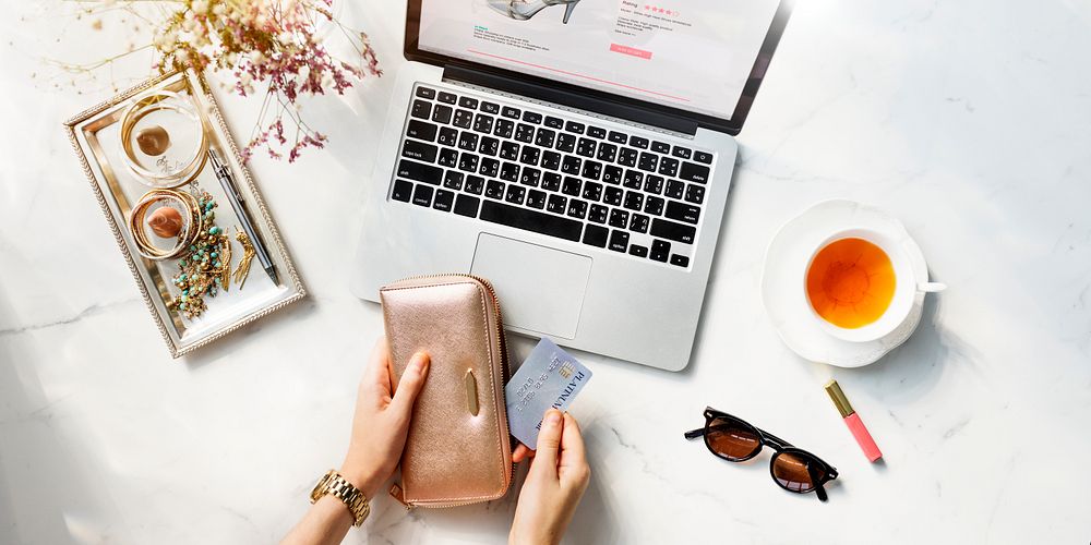 Online Shopping Wallet Creditcard Tea Concept