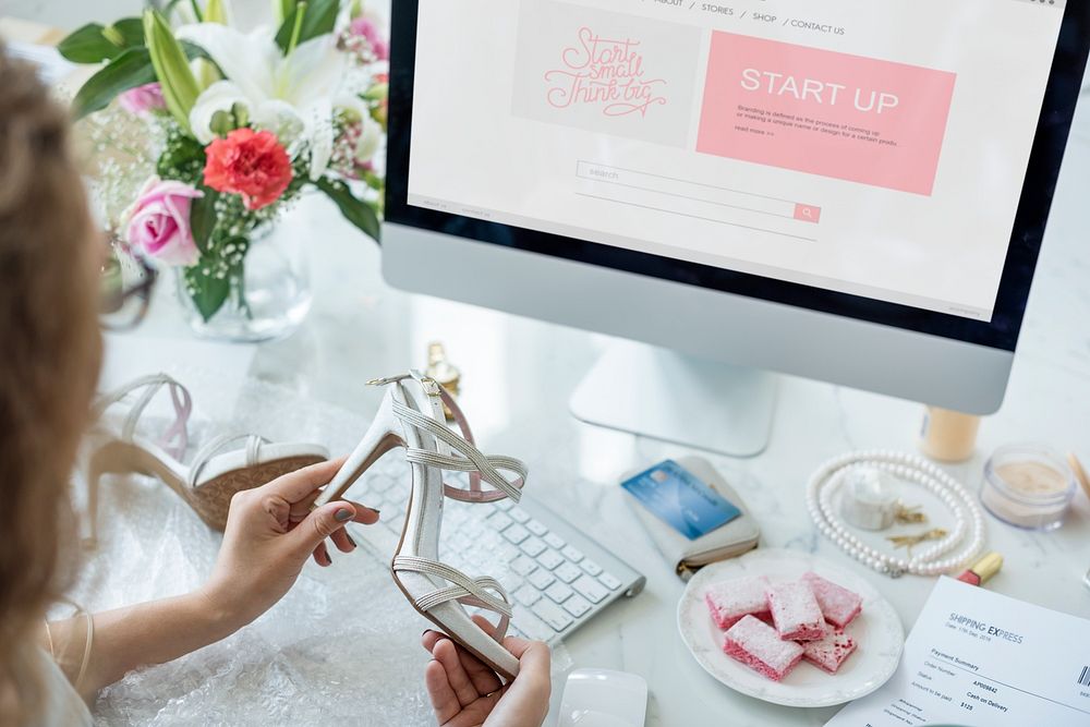 Woman is enjoying online shopping