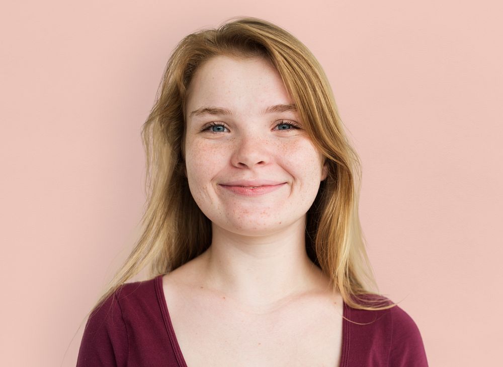 Caucasian Freckles Girl Smiling Portrait 
