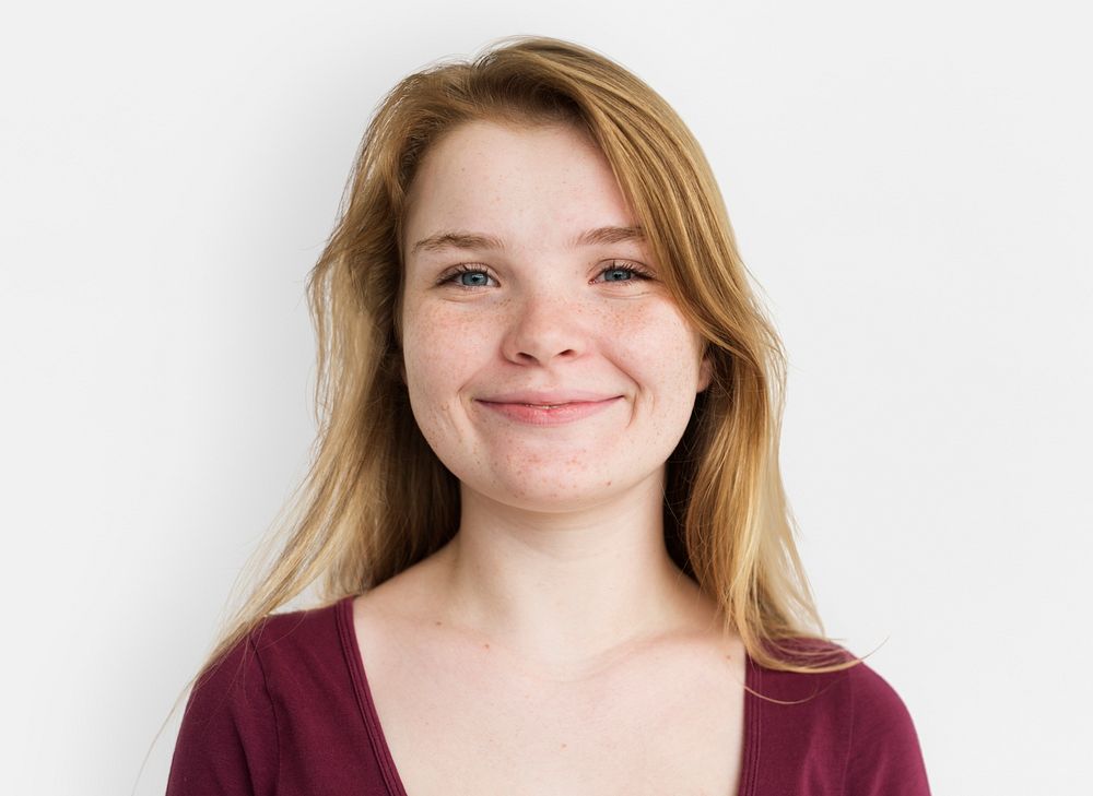 Caucasian Freckles Girl Smiling Portrait 