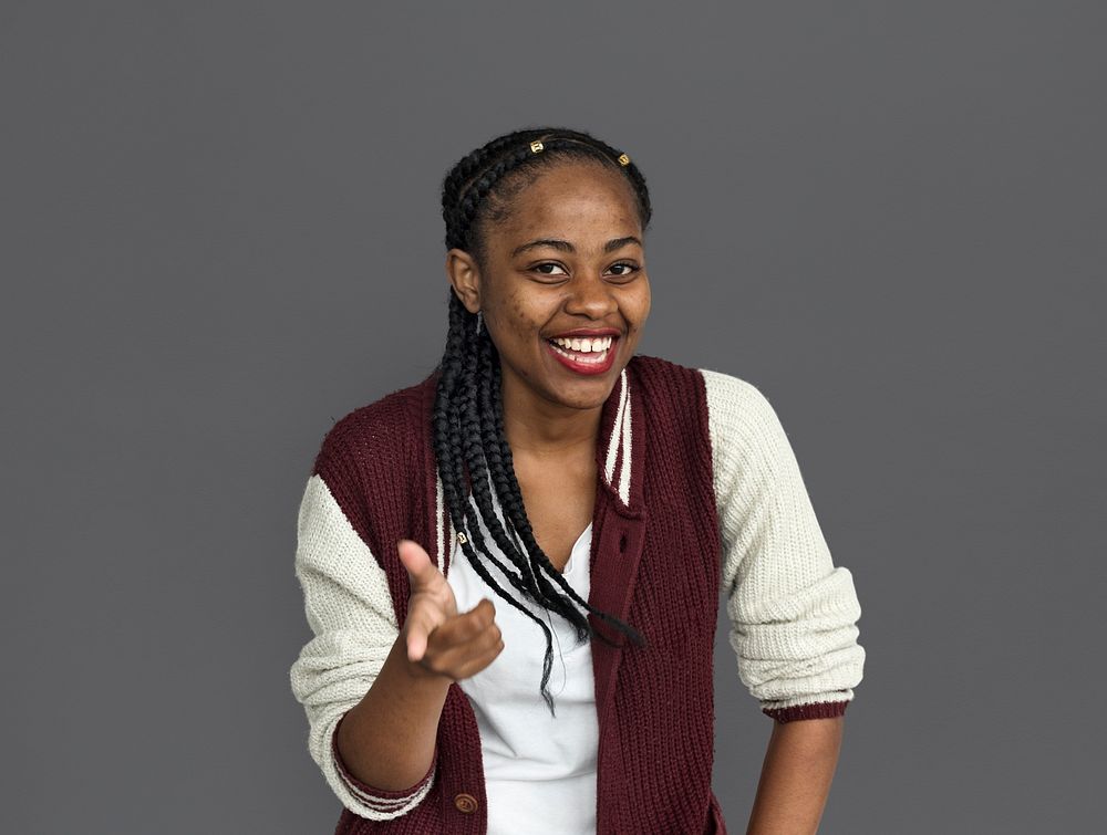 Young black girl cheerful hand gesture portrait
