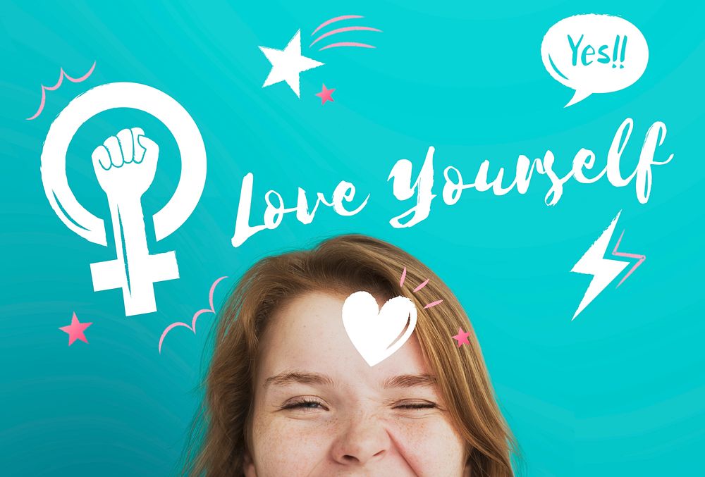 Love yourself graphic overlay on a young teenager