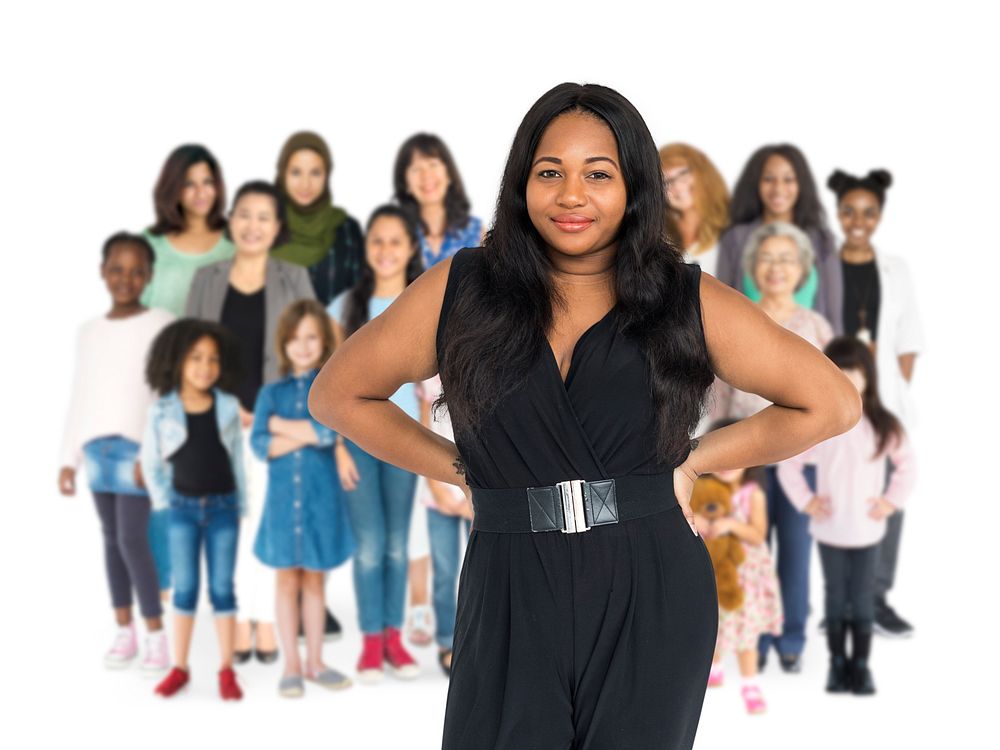 Diversity Women Set Gesture Standing Together Studio Isolated