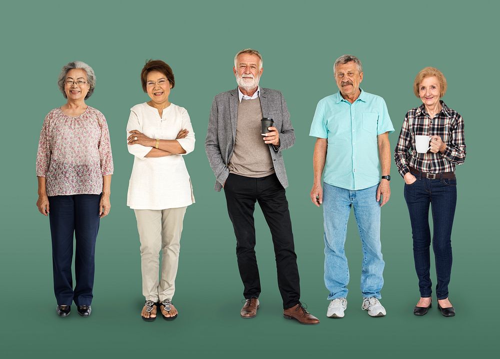 Group of Diverse Senior Adult People Set Studio Isolated