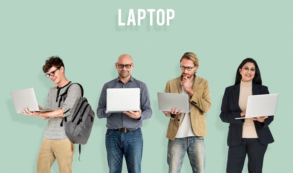 Diverse of People Using Laptop Notebook Studio Isolated
