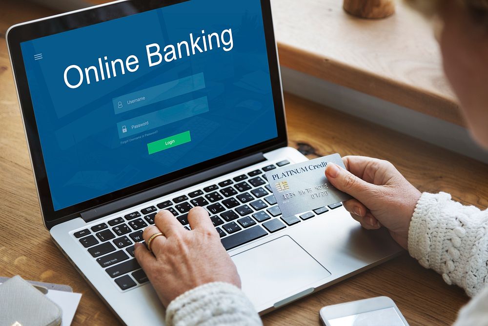Senior woman using online banking