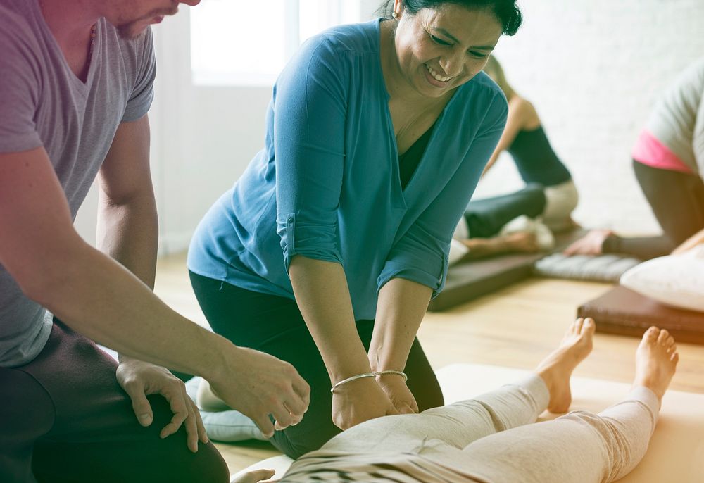 Group of people massage training course