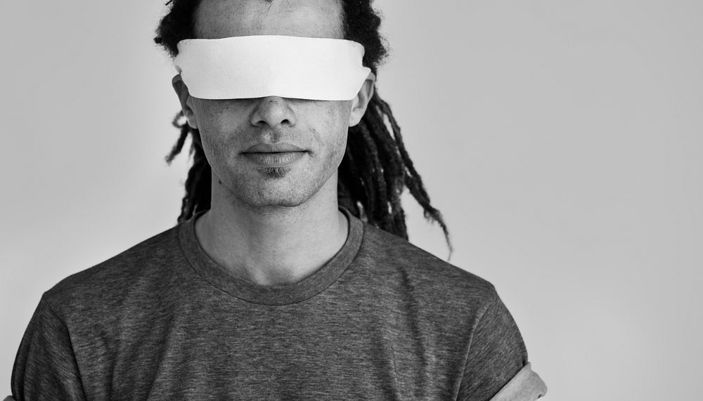 Hipster Man Covering Eyes Blind Concept