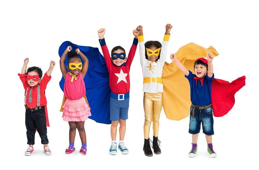 Diversity of Superhero Kids Playful Cheerful Happiness Studio Isolated