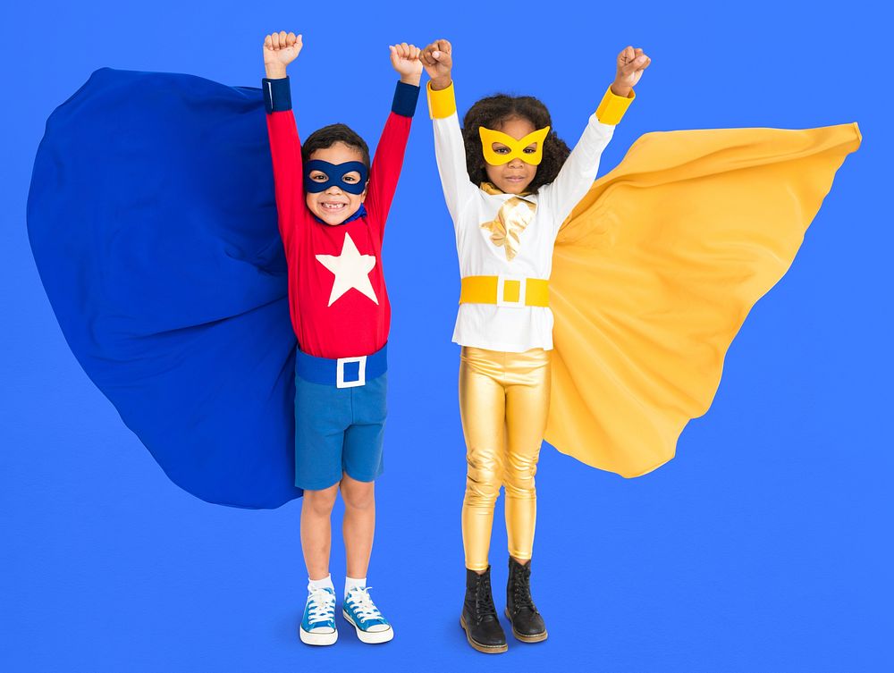 Superhero Kids Hands Up Flying Concept