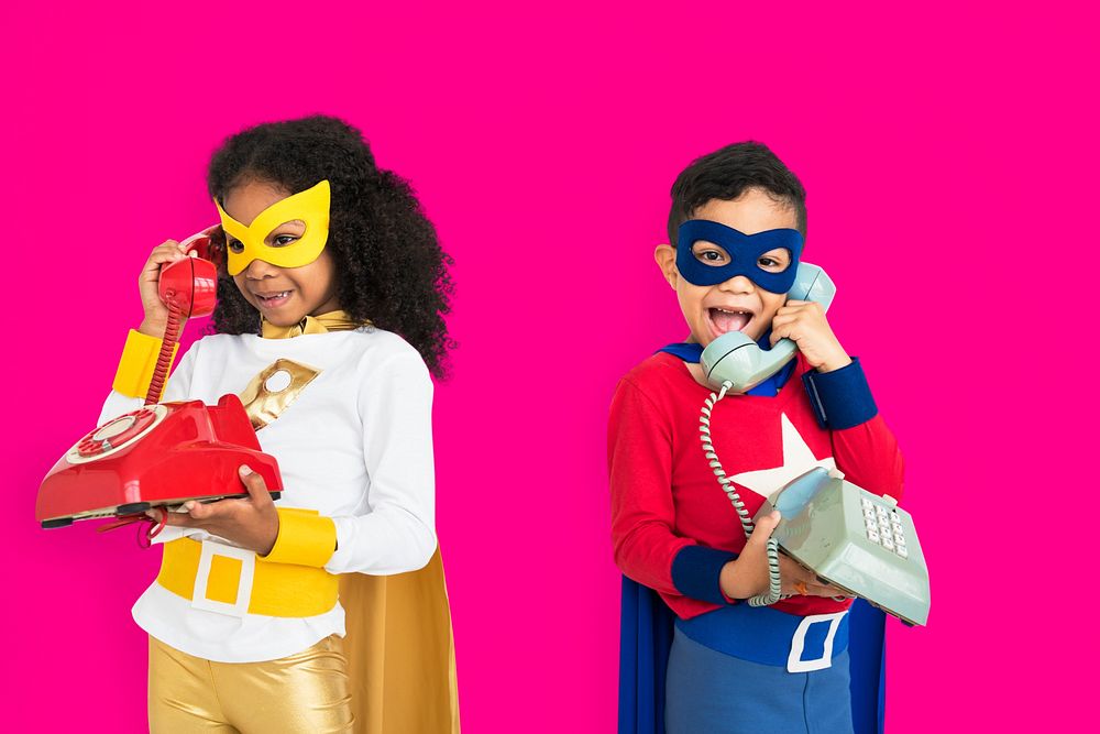 Superhero Kids with Telephone Concept