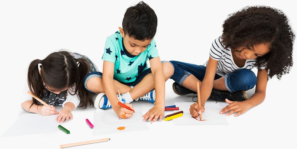 Little Children Drawing Together Creative