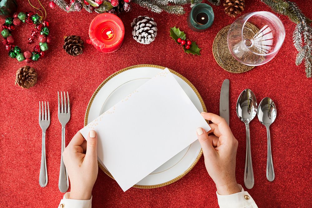 Blank card on a holiday table setting
