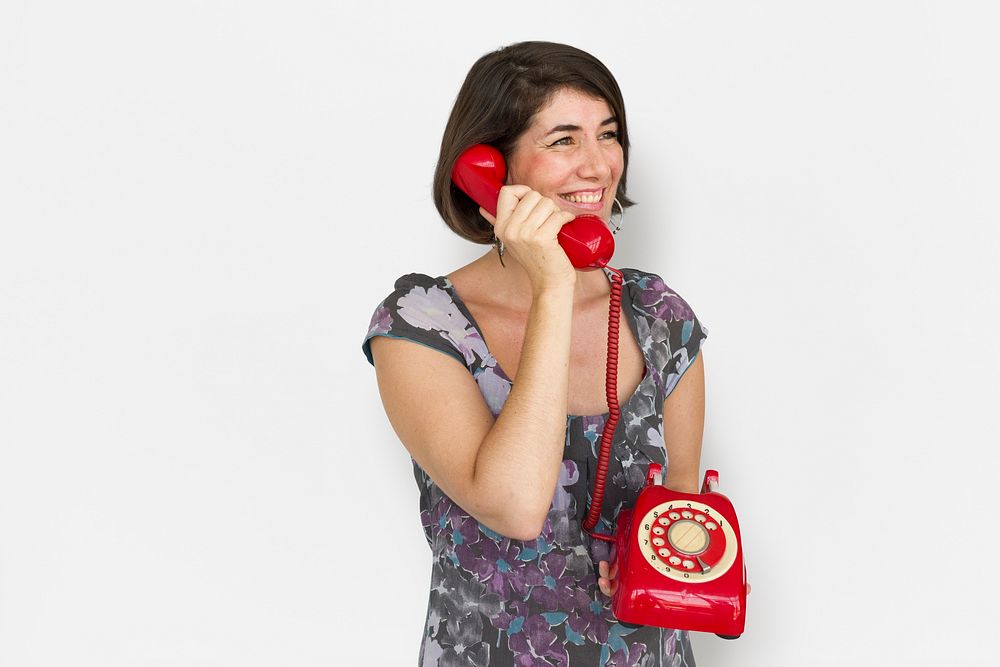 Cheerful lady on the phone