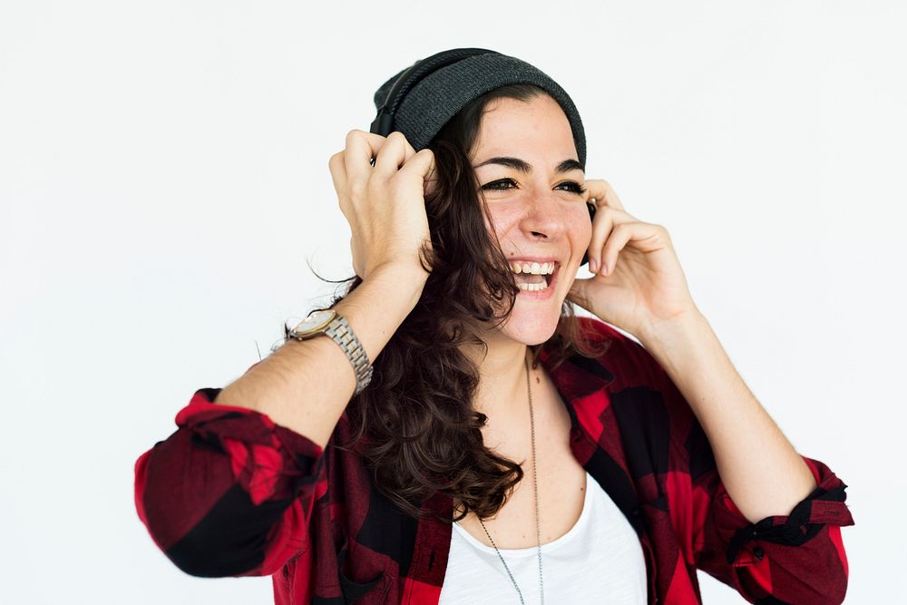 Woman Smiling Happiness Music Headphones Concept