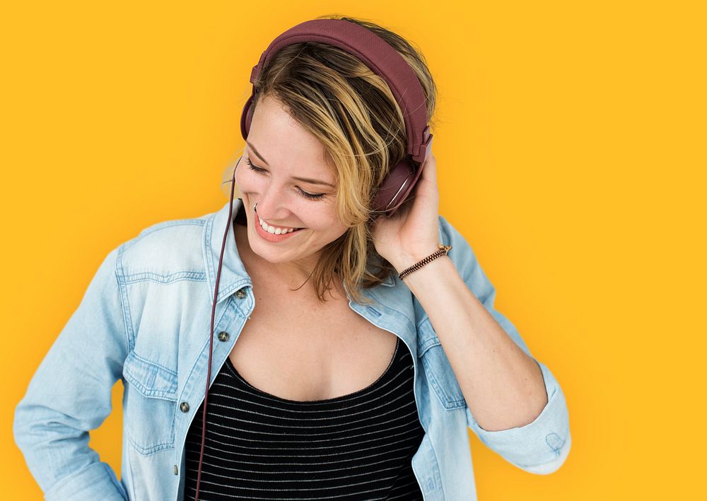 Woman Smiling Happiness Music Headphones Concept