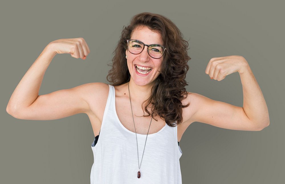 Female Smiling Showing Muscle Concept