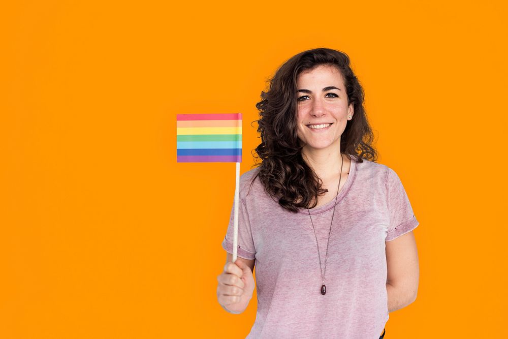 Caucasian Lady Holding LGBT Flag Concept