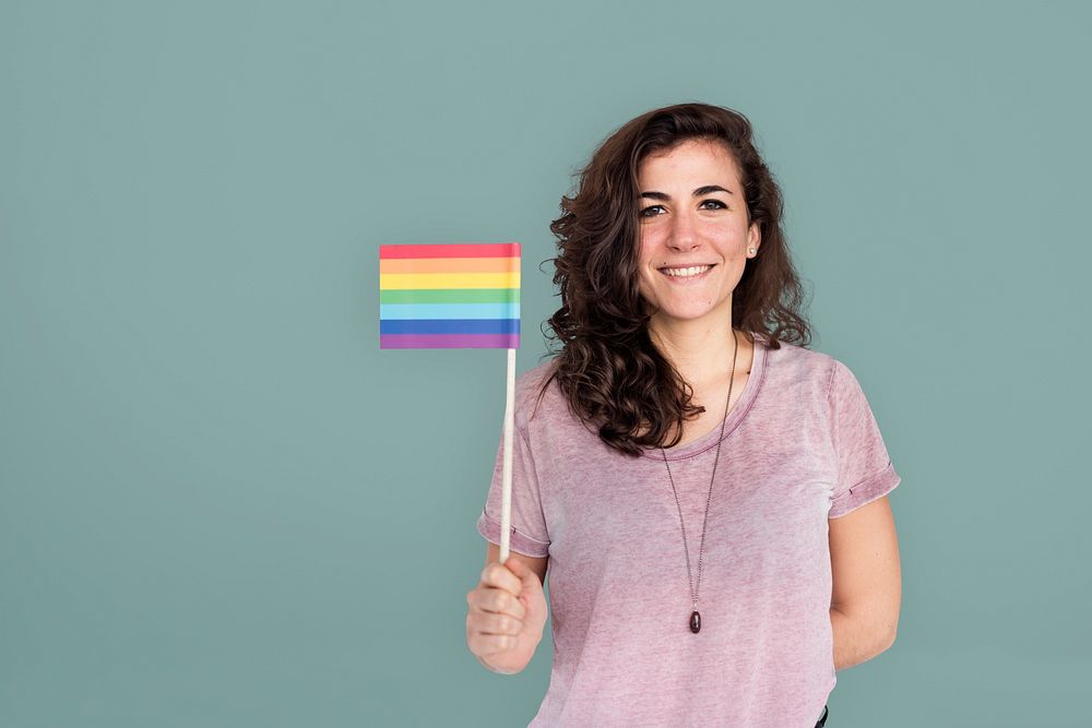 Caucasian Lady Holding LGBT Flag Concept