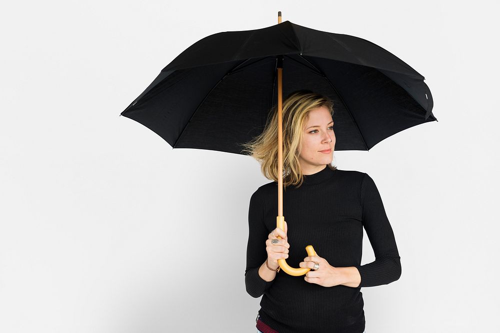 Caucasian Lady Black Umbrella Concept