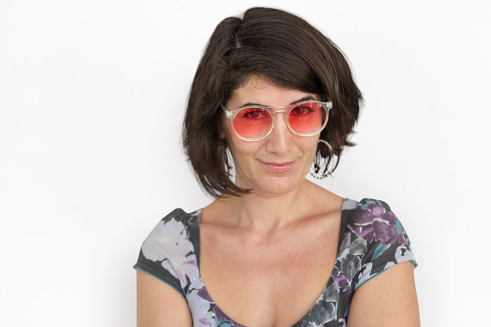 Mature Lady Cheerful Happy Glasses Concept