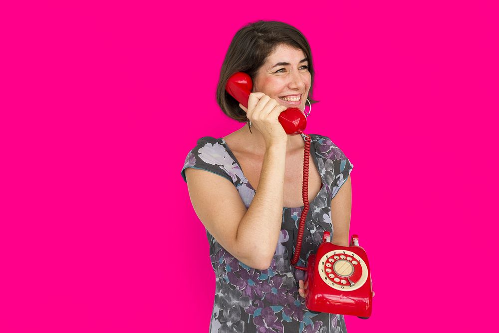 Caucasian Lady Red Telephone Concept