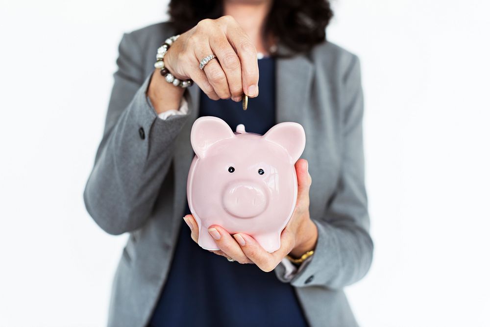 Businesswoman Smiling Happiness Piggy Bank Concept